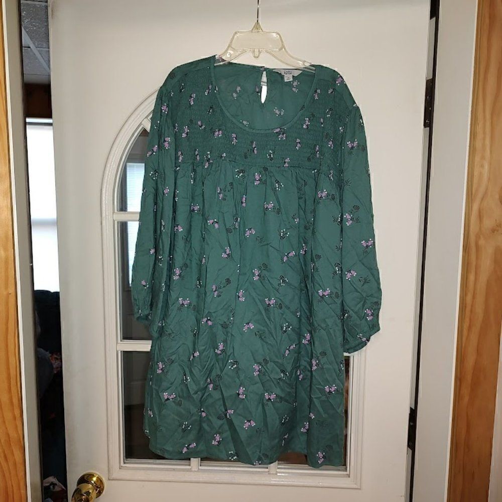 New Croft & Barrow Green Flowered Tunic Top Women's 2X